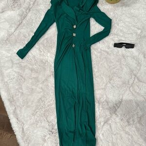 SHEIN Green Long Sleeve Cowl Neck Cocktail Gown